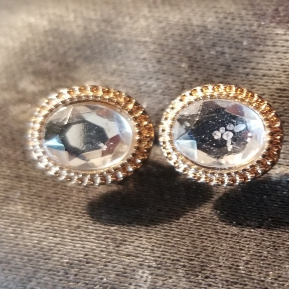 Simulated Diamonds and gold post earrings - Picture 1 of 2